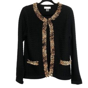Allison Daley Animal Print Ruffle Trim Cardigan, size SP